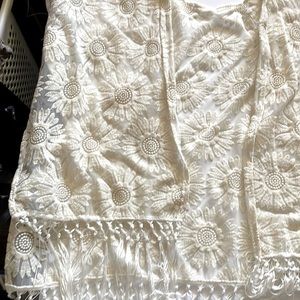 2 items Ivory shawl and Gray scarf w/minimal silver sparkle